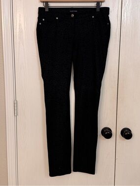 Eileen Fisher Leopard Animal Print Pants Womens 6 Black Gray Stretch Ponte Knit